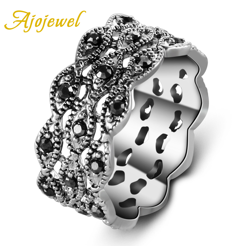 Vintage Collectible Jewelry - Ajojewel แหวนพลอยเทียม3ชั้นสีดำสำหรับผู้หญิงเครื่องประดับชุดวินเทจเครื่องประดับ