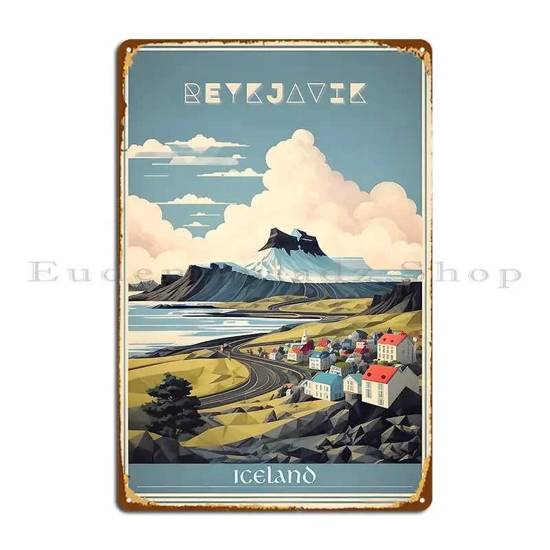 Vintage Collectible Posters - ป้ายโลหะลายโปสเตอร์เรโทรสไตล์วินเทจ Reykjavik S สำหรับตกแต่งห้องนั่งเล่น โรงรถ ป้ายดีบุกตกแต่ง