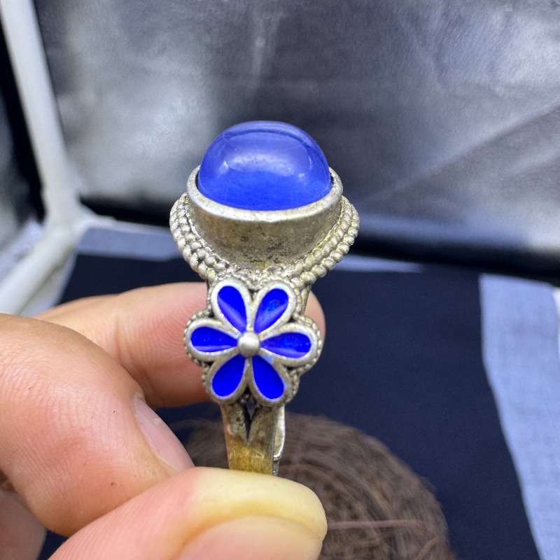 Vintage Collectible Jewelry - แหวนโคลอซอนน์แบบปรับได้สไตล์วินเทจใหม่ ฝังเงินสเตอร์ลิงประดับไพลินสีน้ำเงินรูปดาว เครื่องประดับนิ้วมือแฟชั่นสไตล์โอเรียนทัล
