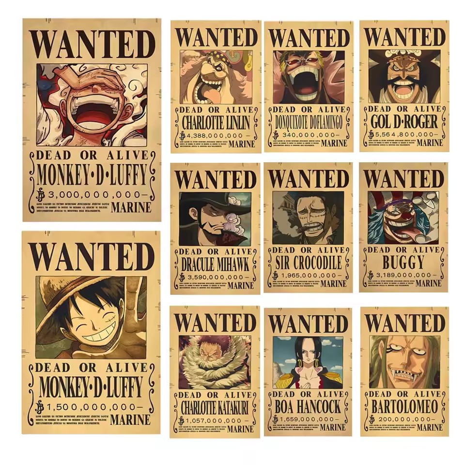 Vintage Collectible Posters - อะนิเมะวันพีซ โปสเตอร์ประกาศจับตัวลูฟี่ เกียร์ 5 นิก้า เอซ