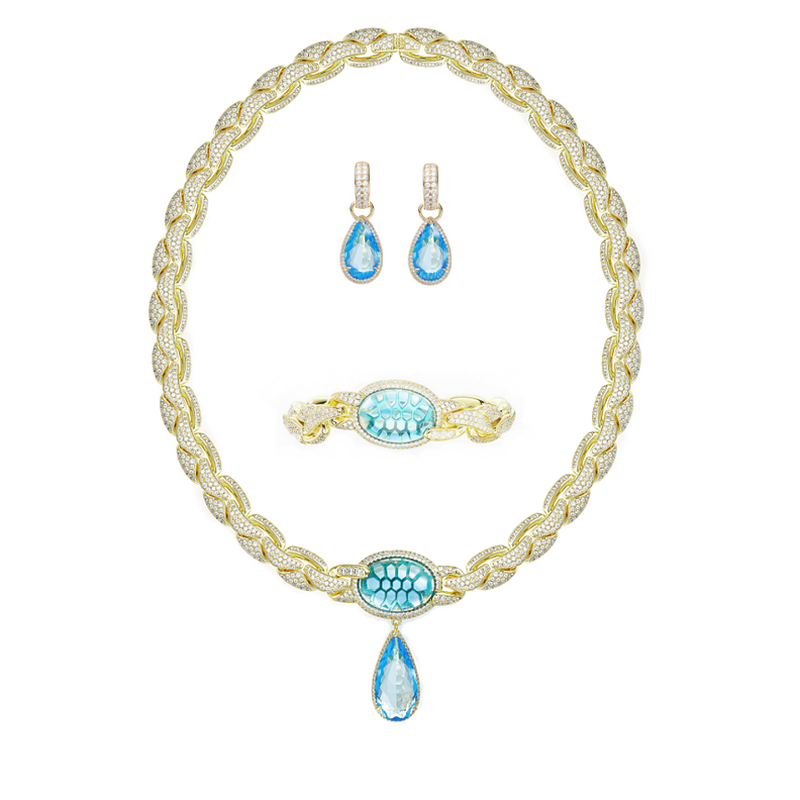 Vintage Collectible Jewelry - ชุดเครื่องประดับดีไซเนอร์คอลเลคชั่น ต่างหู สร้อยข้อมือ สร้อยคอ สำหรับผู้หญิง ประดับด้วยพลอยคิวบิกเซอร์โคเนียทรงหยดน้ำ