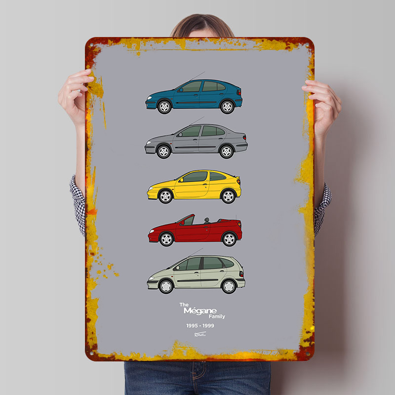 Vintage Collectible Posters - รถสปอร์ตเมแกนคอลเลกชัน 1995-1999 โปสเตอร์พิมพ์ลาย ศิลปะติดผนังแบบกำหนดเอง ป้ายโลหะวินเทจย้อนยุคสำหรับตกแต่งห้องบ้าน