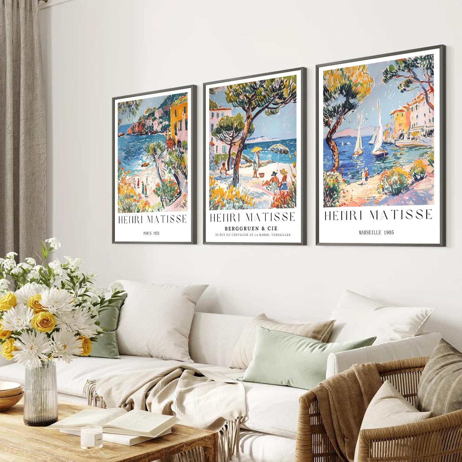 Vintage Collectible Posters - 3 ชิ้น/ชุด ของสะสมงานศิลปะติดผนังแนววินเทจสำหรับตกแต่งบ้าน 3 ภาพวาดของอองรี มาติส