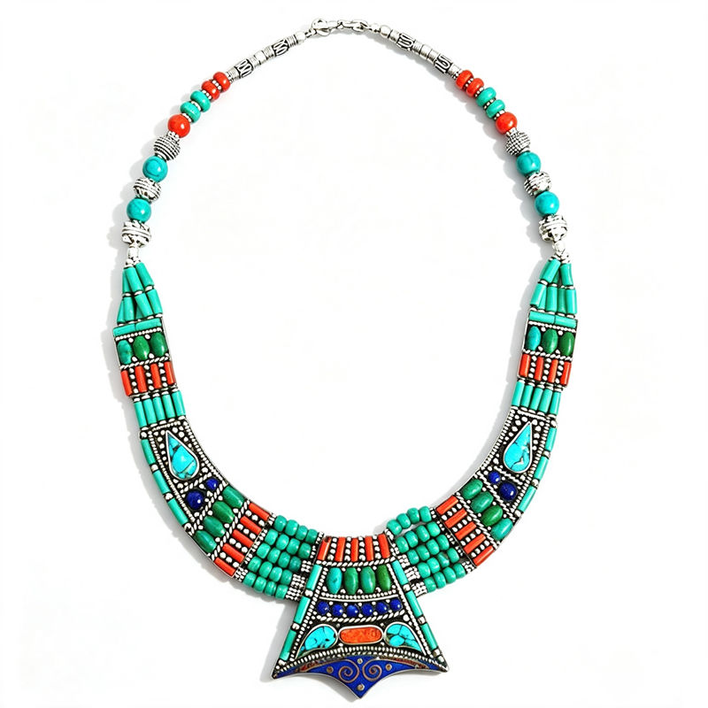 Vintage Collectible Jewelry - BOHO Vintage สร้อยคอคอลเลกชันทองแดงฝังขนาดใหญ่สร้อยคอจี้เครื่องประดับชาติพันธุ์ TNL161